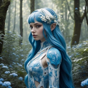 Create a modern and fashionable interpretation of a female Smurf...