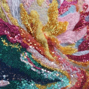 A shimmering, ethereal essence of joy manifested in a plush, vib...