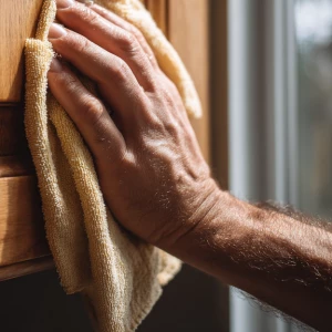 Capture the intimate scene of hands meticulously cleaning a sing...