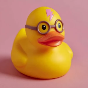 Create a whimsical 3D rubber duck with features that closely res...