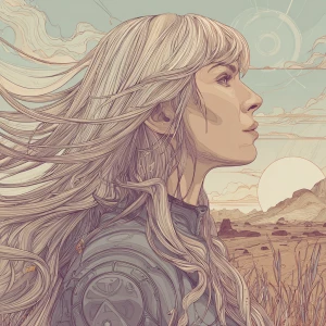 Portrait of Daryl Hannah, illustrated in the style of Moebius (J...