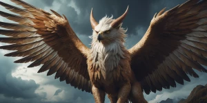 A majestic, fearsome griffin looms in the distance, its powerful...