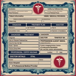 Create an image that depicts a detailed and official medical cer...