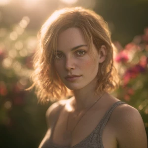 soft focus portrait of mix between Margot Robbie and Emma Watson...