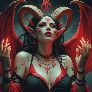 A demon woman worshipping satan