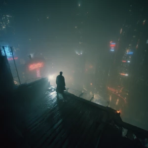 "A wide cinematic shot from a live-action 1990s sci-fi movie. Fr...