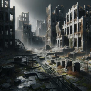 a dark ruined school campus