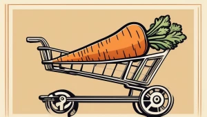 Create a playful, vintage-style drawing of a carrot with stems a...
