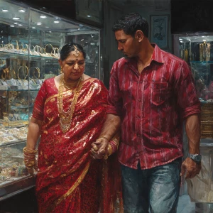 realism,painting.a  mature gujarati mother in law in her 40s wea...