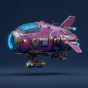 Generate an image of a small, purple spacecraft floating, no bac...