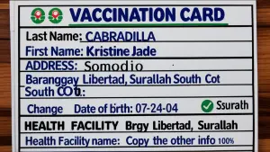 Create a vaccination card named Last Name into Cabradilla, First...