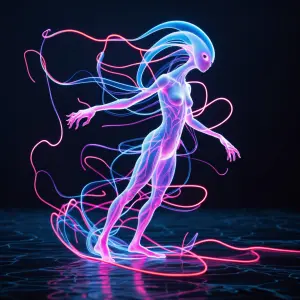 A pulsating ethereal entity, its translucent form shimmers with...