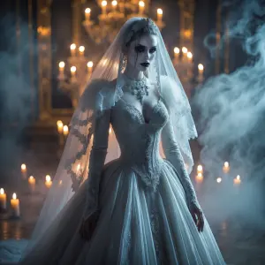 A mesmerizingly eerie scene of a glamorous ghostly ballroom, cap...