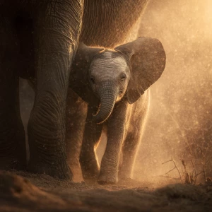 A baby African elephant named Ember, just born next to his mothe...
