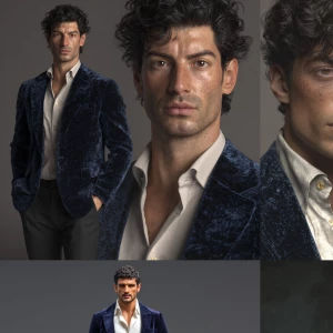 Hyper-realistic full-body male model with fixed American-Italian...