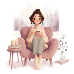 Soft pastel illustration with a light watercolor touch, cozy win...