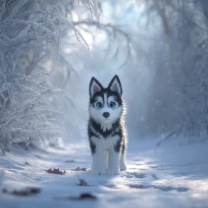 Use the snow-frosted forest path scene as the environment: tunne...