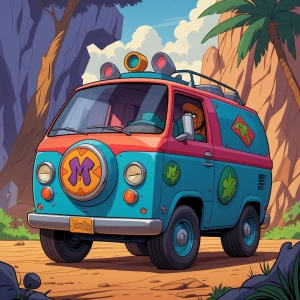 cartoon of Mystery Machine from Scooby-Doo, highly detailed, con...