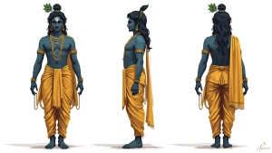 Krishna — A serene, composed figure with soft divine presence, d...