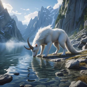 “A hyper-realistic white quadruped creature with a crescent-shap...