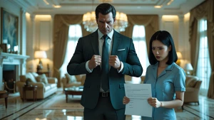 Ultra-realistic cinematic scene inside a grand billionaire mansi...