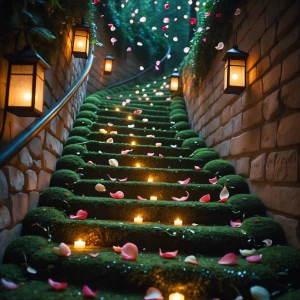 Describe a unique stairwell named Velvet Moss: A stone staircase...