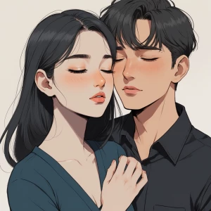 make the girl's eyes closed , the guy's eyes half lidded , lips...