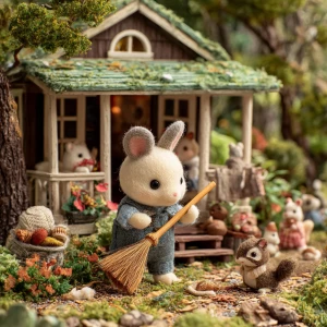 Generate an image featuring characters made of felt or cloth, si...