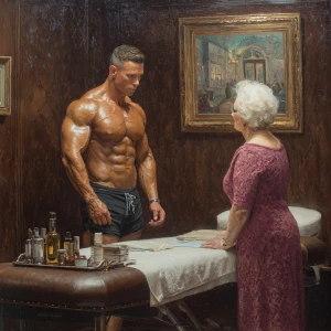 Hyperrealism,oil painting, a muscular Russian man in his beach h...