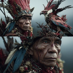 Make a shaman with birds in nusantara