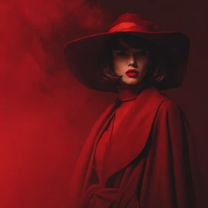 Create an photo of a trendy and fashionable red witch with a uni...