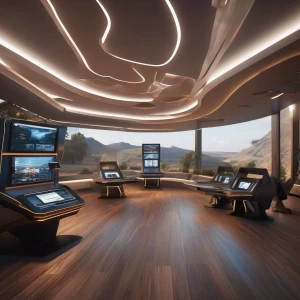 Design a visually captivating futuristic bunker control center c...