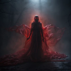 In an eerie digital painting, a specter-like figure looms in the...