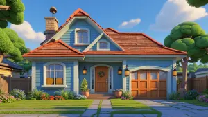 create a home Pixar style and 3D render
