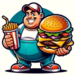 Create a professional fast food mascot logo in a bold, vibrant,...