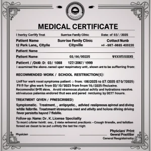Medical Certificate
Sunrise Family Clinic
12 Park Lane, City...