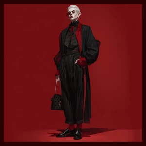 Create an image of a stylish vampire wearing Balenciaga clothing...