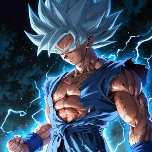 Create an anime-style image of Goku in his Ultra Instinct form w...