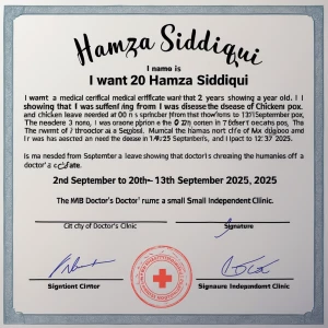 My name is hamza siddiqui. I am 20 years old I want a medical ce...