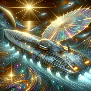 A shimmering, pulsating Solaraan space vessel, every inch brimmi...