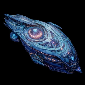 In the depths of a dimensional void, a bioluminescent scifi ding...