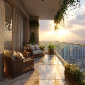 Create an ultra-realistic image of a modern luxury apartment bal...