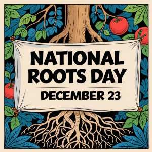 Banner states,
“National Roots Day
December 23”
(Comic style)