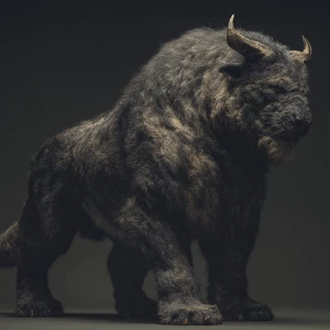 A mighty creature looms before you, its sinewy frame cloaked in...