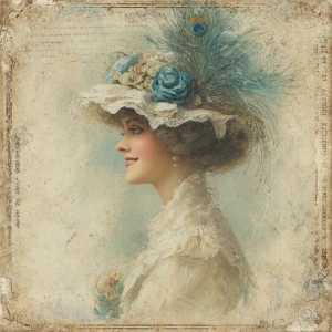 Edwardian blonde lady in 3/4 profile, soft smile, lace collar an...