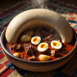 Epic photorealistic masterpiece, a traditional Libyan Bazeen mea...