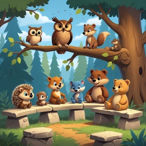 a disney cartoon style image with a school in the forest for for...