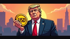 Create an image featuring a character resembling Donald Trump, v...