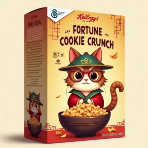 Design a cereal box for a product named “Fortune Cookie Crunch.”...