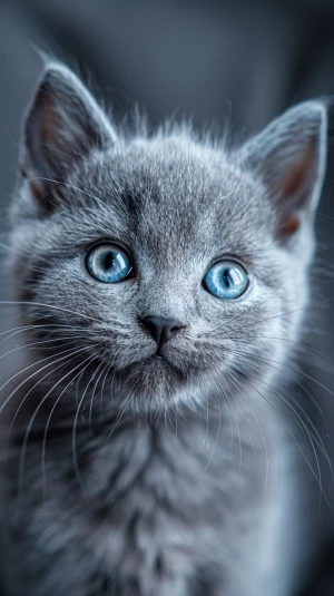 close-up adorable gray british shorthair kitten with big bright...